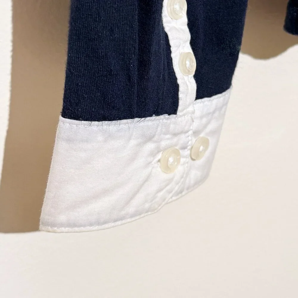 Liz Clairborne Navy Nautical Long Sleeve Button Up Blouse Top Petite Medium - Picture 5 of 7